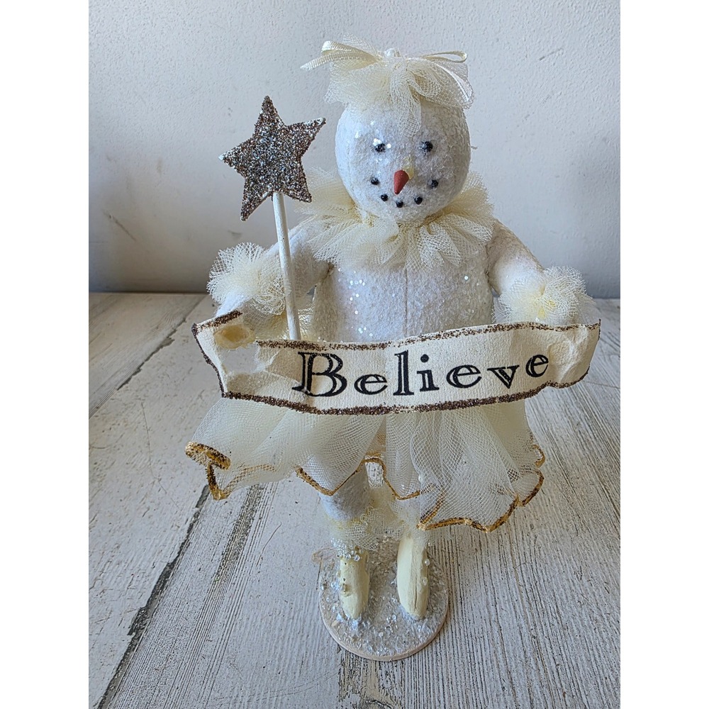 Vintage bethany lowe glitter snowman believe tutu ballerina statue figurine
